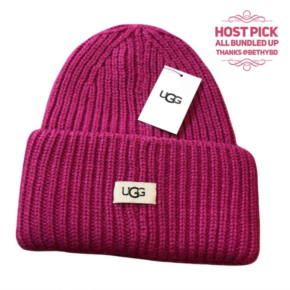 🎉 HP 🎉 🆕 UGG Rib Knit Cuff Hat Fuchsia